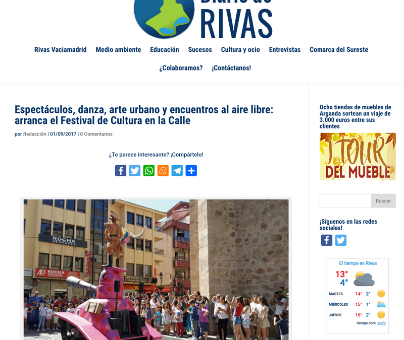 DiariodeRivas.es: Espectáculos, danza, arte urbano y encuentros al aire libre: arranca el Festival de Cultura en la Calle