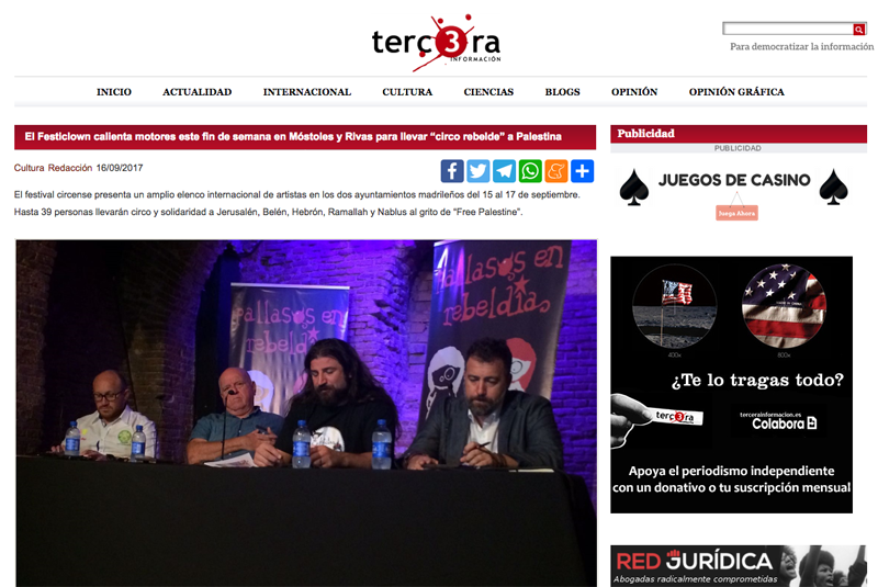 Tercerainformacion.es: El Festiclown calienta motores este fin de semana en Móstoles y Rivas para llevar “circo rebelde” a Palestina